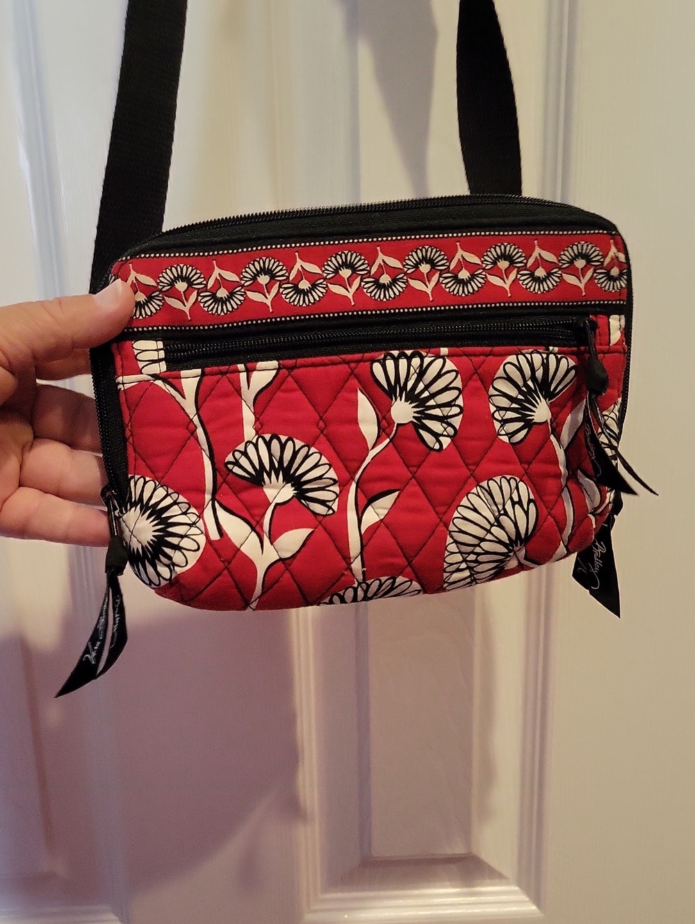 Vera Bradley Red Quilted Floral Belt Bag with Black Trim